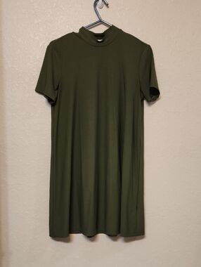 Olive Green Mock Neck Short Sleeve Mini Dress